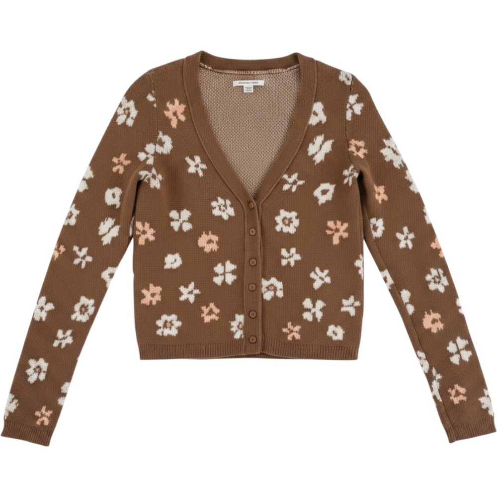 American Eagle Floral Cropped Cardigan Women's XS Brown Cottagecore EUC